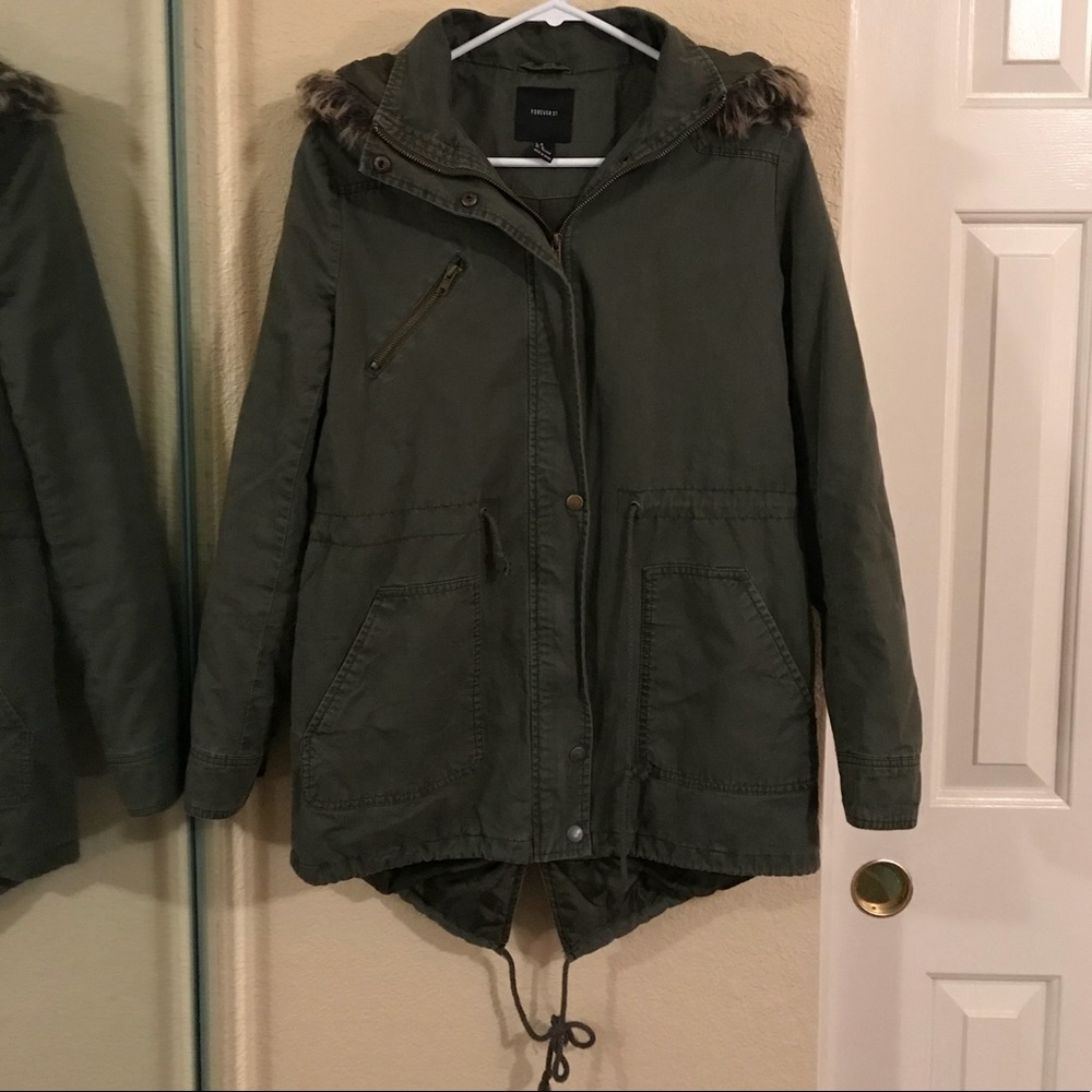 Forever 21 Army Green Jacket With Hood